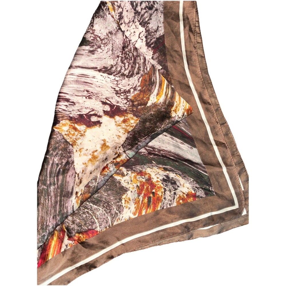 Women's 36x36 Square Scarf Brown Rust Abstract Marble Satin Silky Neck Head Wrap - Picture 4 of 4
